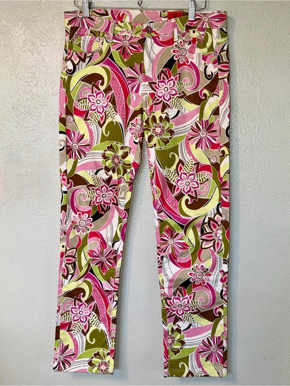 70’s Inspired V Cristina Artsy Colorful Floral Mid Rise Straight Leg Pants 10